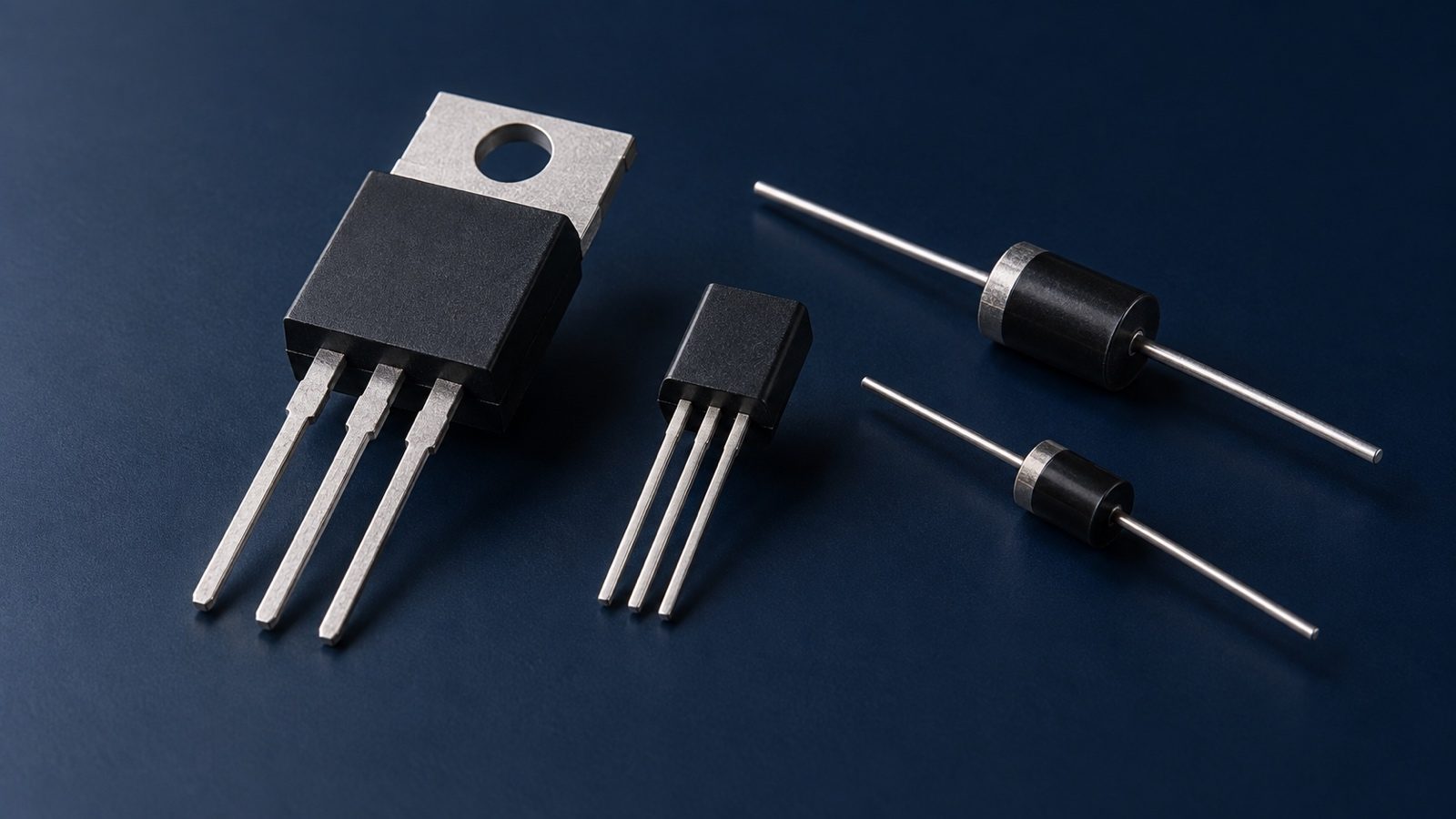 Through-hole power transistors and axial rectifier diodes